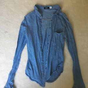 Chambray button down long sleeve shirt